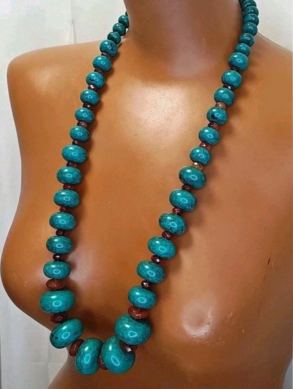 Joan Rivers Chunky Graduated Blue Stone Beaded Necklace Gold Tone 28"